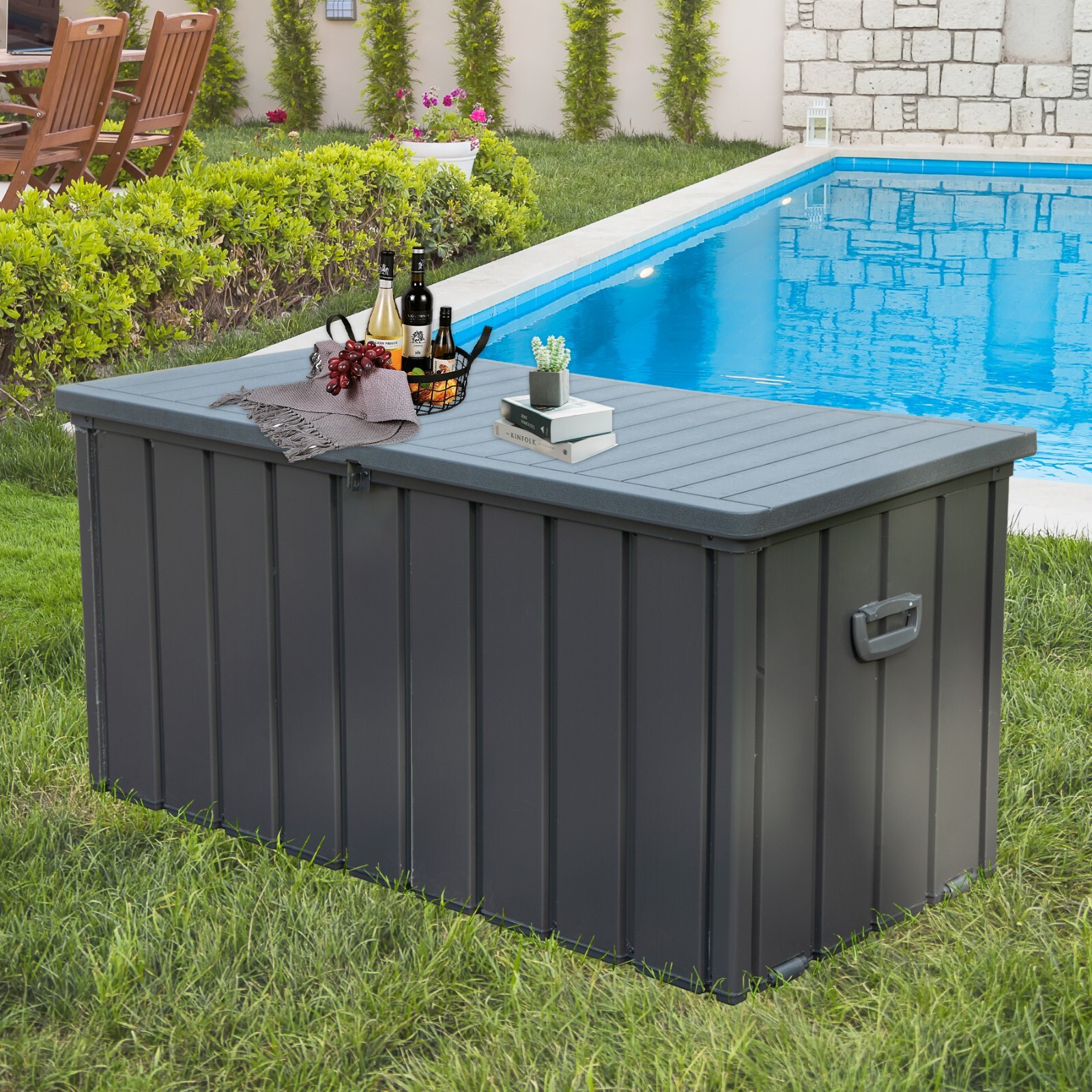 Domi Outdoor Storage Deck Box 100 Gallons Water Resistant Lockable with Wheels gallery