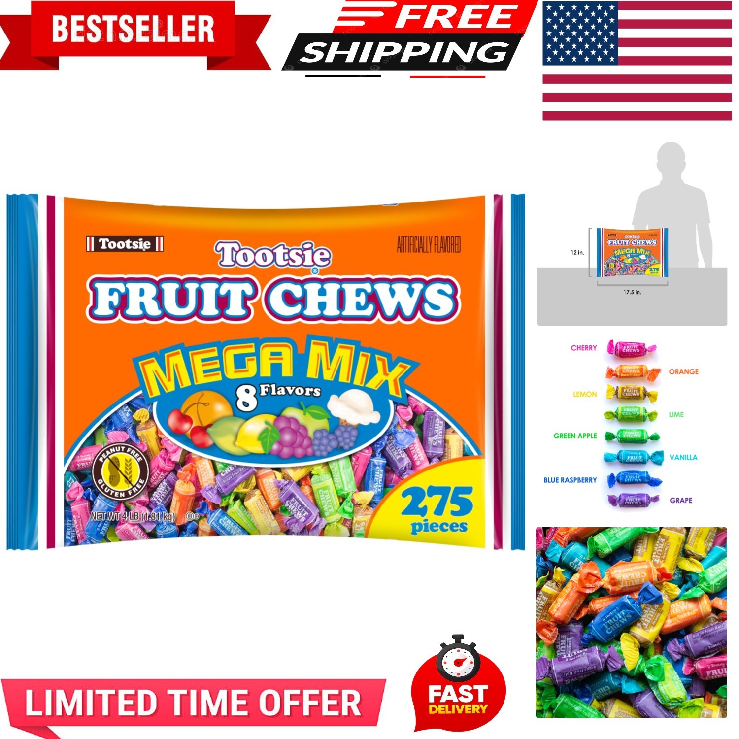 Fruit Chews Mega Mix 8 Flavors- 4 Pounds of Soft Fruity Rainbow Candy – 5 Cla... gallery