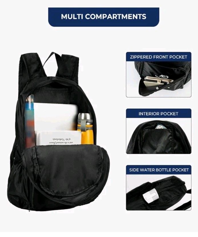 Lightweight Packable Backpack MOODONE 20L Bag Camping Unisex Black Polyester  4