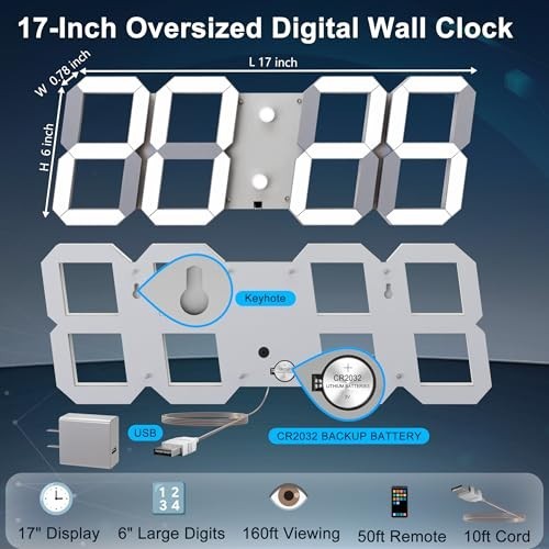 3D Digital Wall Clock 17" LED with Remote, Timer, Date, Temp, Adjustable gallery
