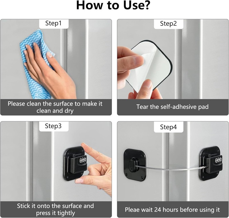 Safety Lock for Refrigerator, Cabinets, Drawers, Black-3Pack gallery