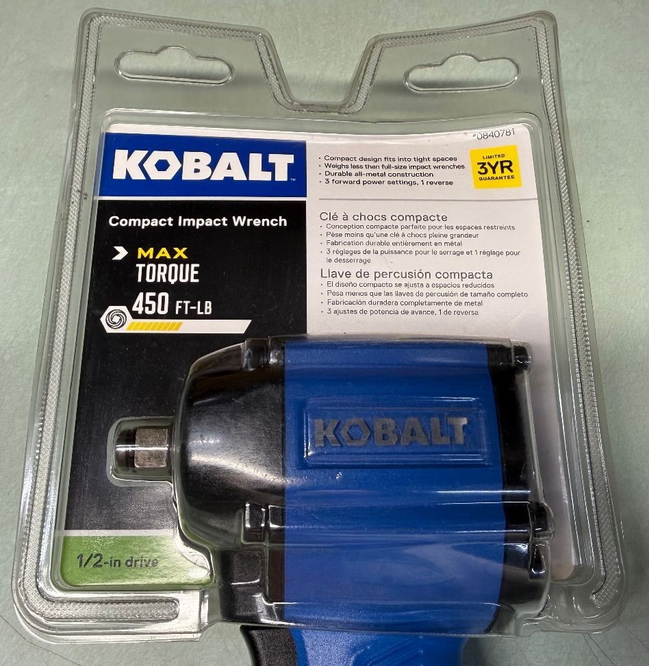 NEW Kobalt 1/2" Compact Air Impact Wrench 450 Ft-Lb SGY-AIR185NB gallery