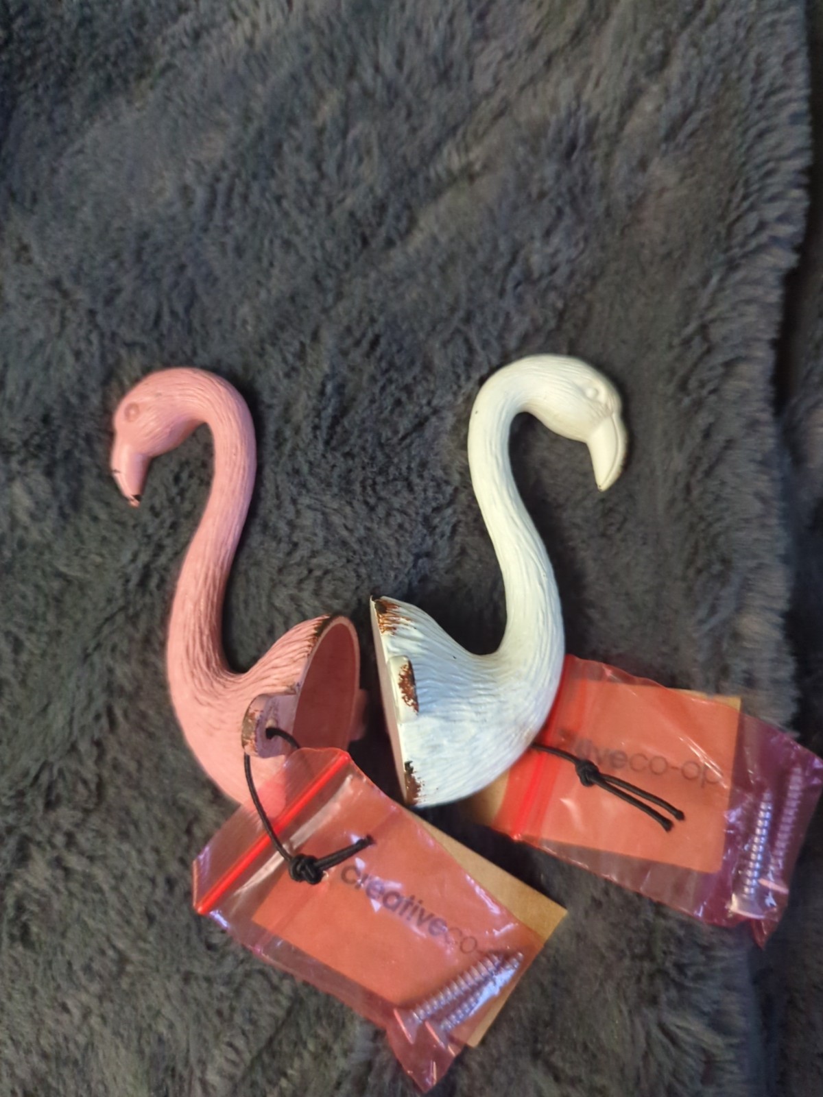 Creative Co-Op Flamingo Metal Pewter Wall Hooks Set of 2 gallery