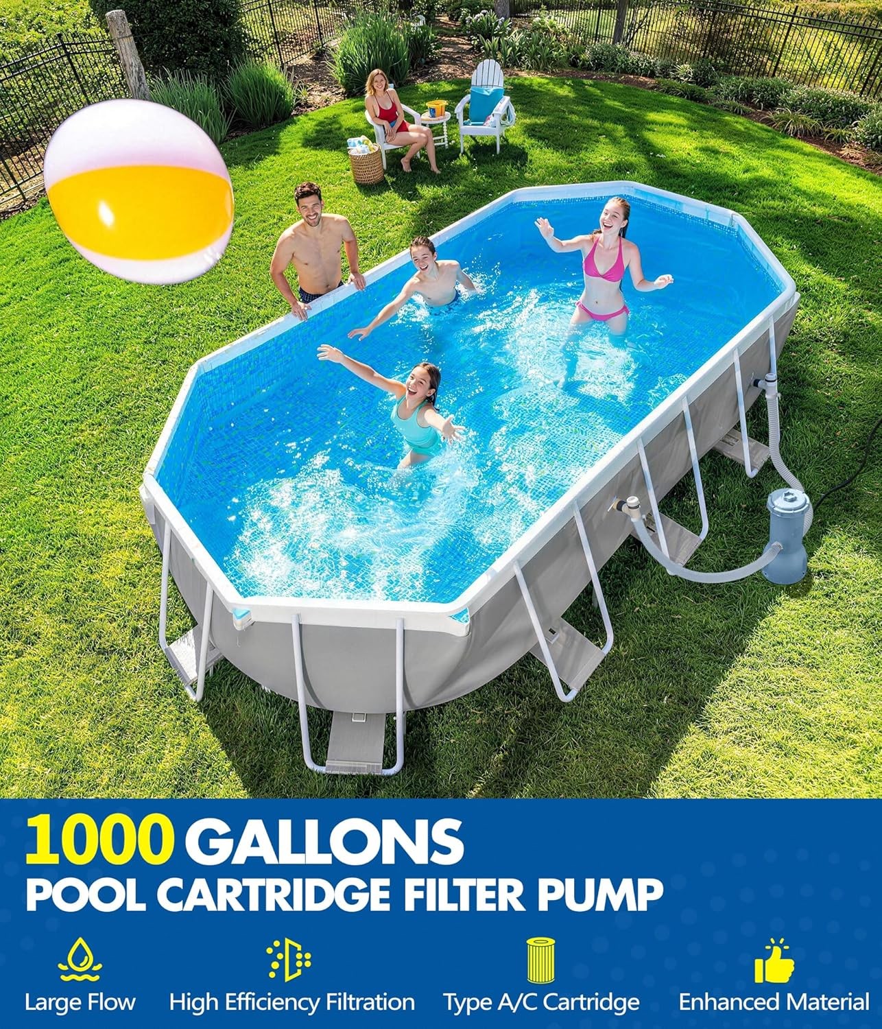 1000 GPH Above Ground Pool Filter Pump, Improved Water Clean & Clarity, Blue gallery