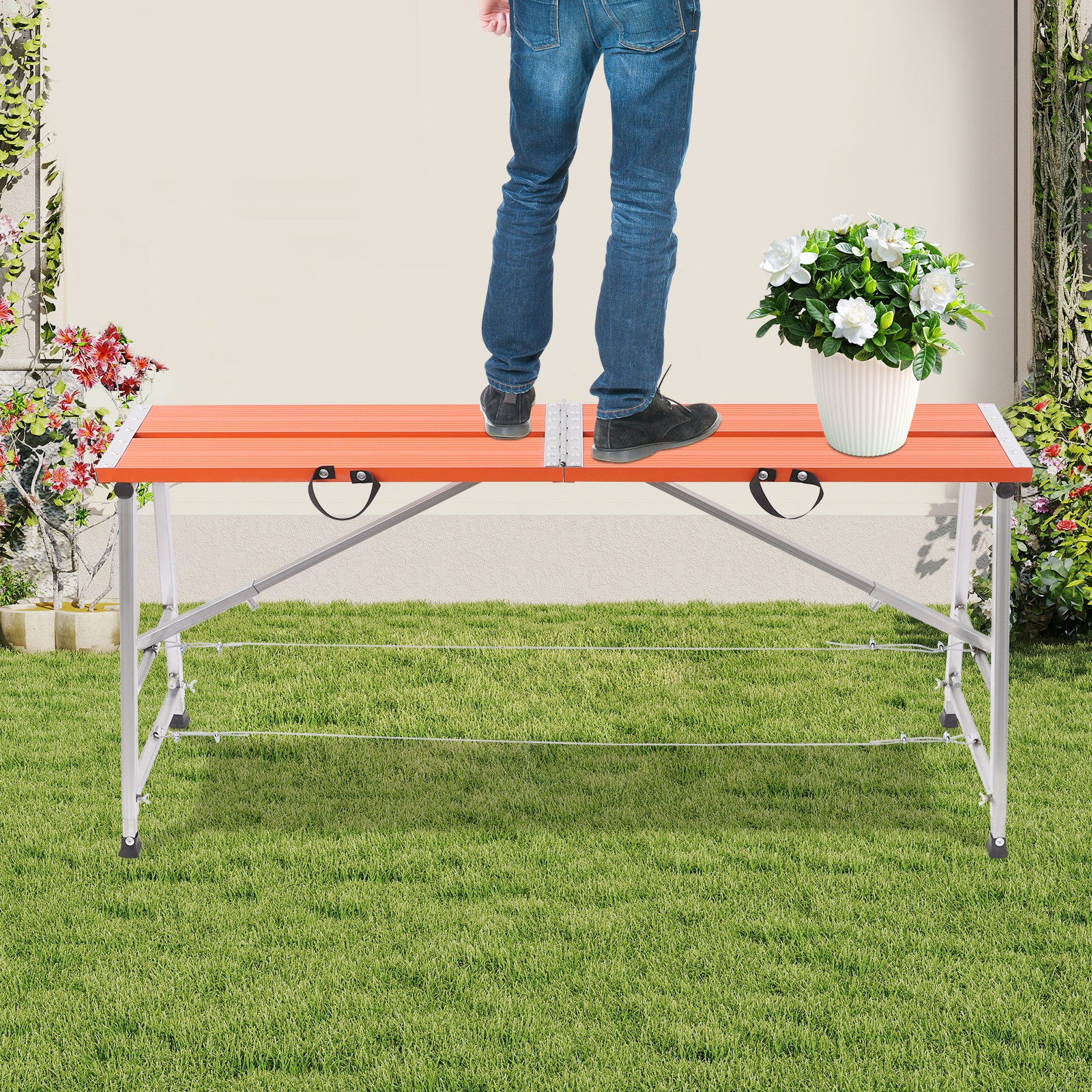 Work Platform Adjustable Height Portable Folding Scaffolding Platform 330lb Load gallery