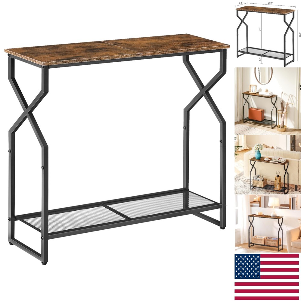 Stylish 2-Tier Console Table - Rustic Brown & Black for Elegant Home Entryways