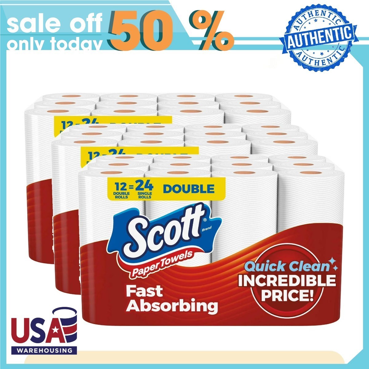 (3 pack) Scott Paper Towels, Choose-A-Sheet, 12 Double Rolls = 24 Regular gallery