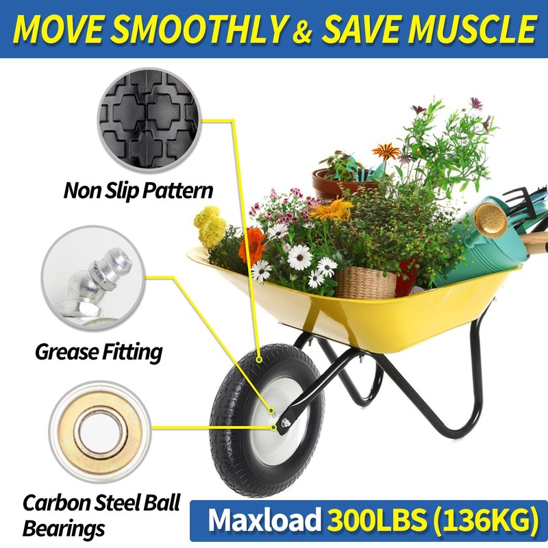 GICOOL 16 Flat-Free Solid Tire & Wheel, 4.80/4.00-8 for Wheelbarrow & Garden gallery