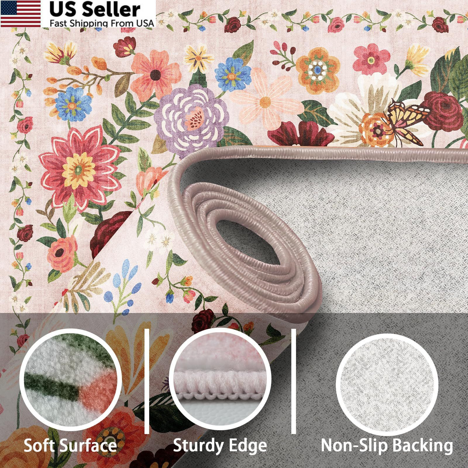 Blush Floral Rug for Entryway, 2X3 2' x 3' (Rectangular), Beige gallery