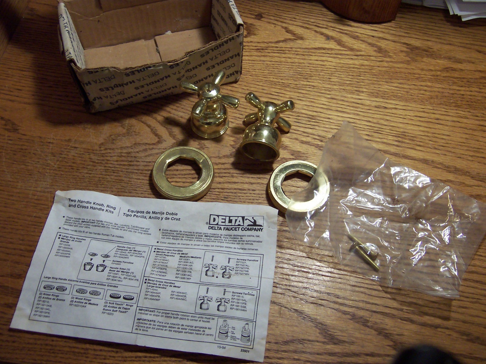 Vintage Delta Brass bath Faucet Handles in Box NOS RP14790PB gallery