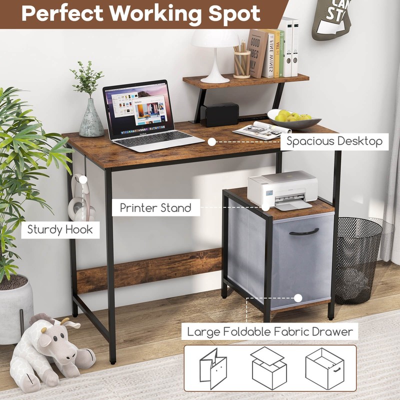 Costway Computer Desk Writing Table Home Office w/ Movable Storage Rack & Shelf gallery