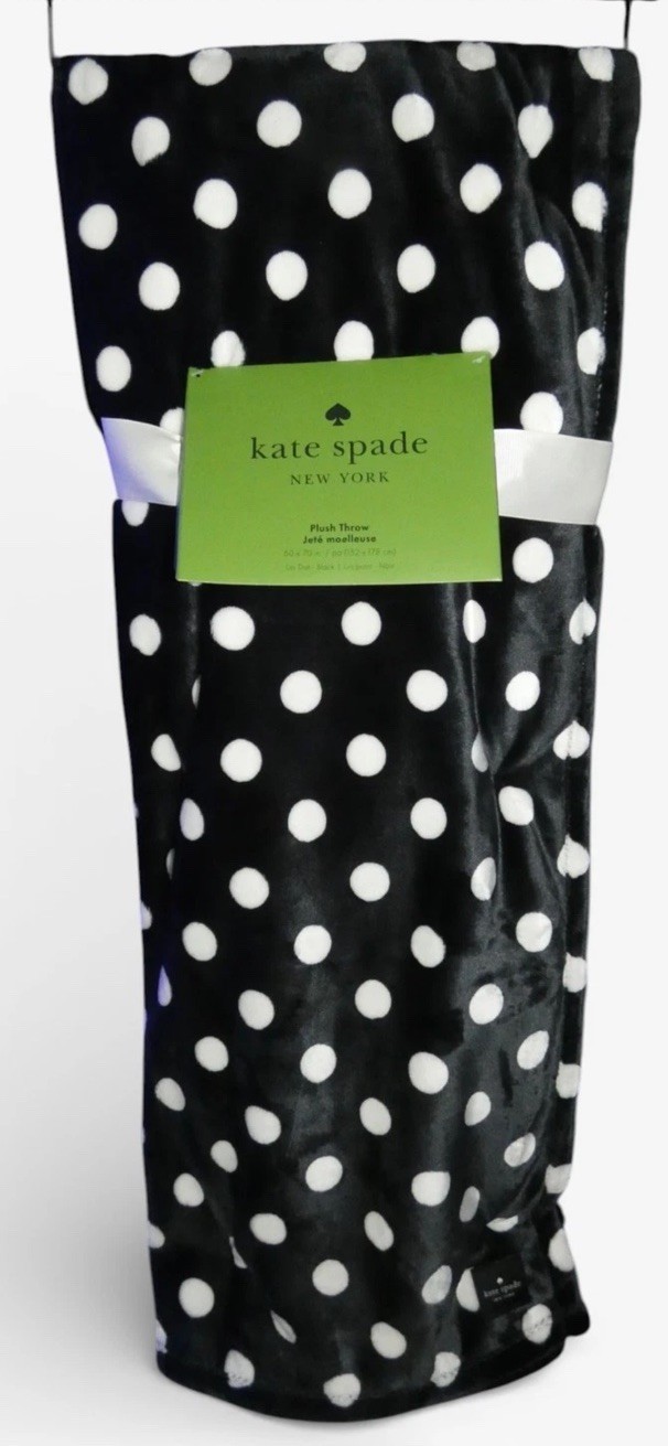 Kate Spade Throw Blanket Polka Dot Fleece Black White Soft Plush Oversized gallery