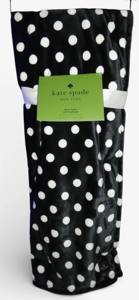 Kate Spade Throw Blanket Polka Dot Fleece Black White Soft Plush Oversized