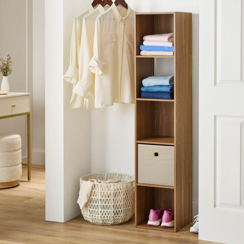 Mainstays 5 Cube Vertical Storage Organizer , Bedroom, Dorm Room, Warm Walnut gallery
