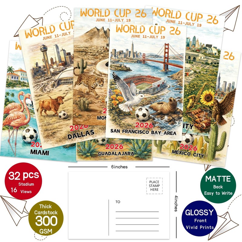 World Cup 2026 Postcard Set (32 PCS) - City Landmark Illustrations - Vintage ... gallery