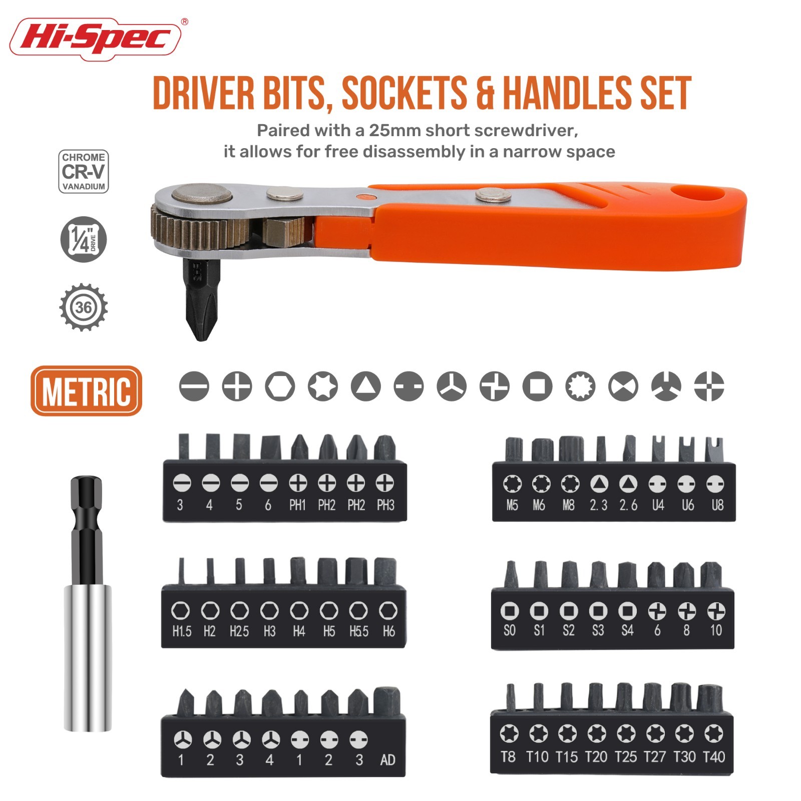 Hi-Spec 68pc Long Extended Screw Driver Bits and Mini Ratchet Wrench Handle Set. gallery