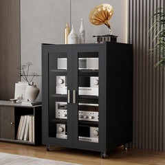 Multi-Purpose AV Storage Cabinet w/ 4 Shelves Glass Doors Brake Universal Wheels