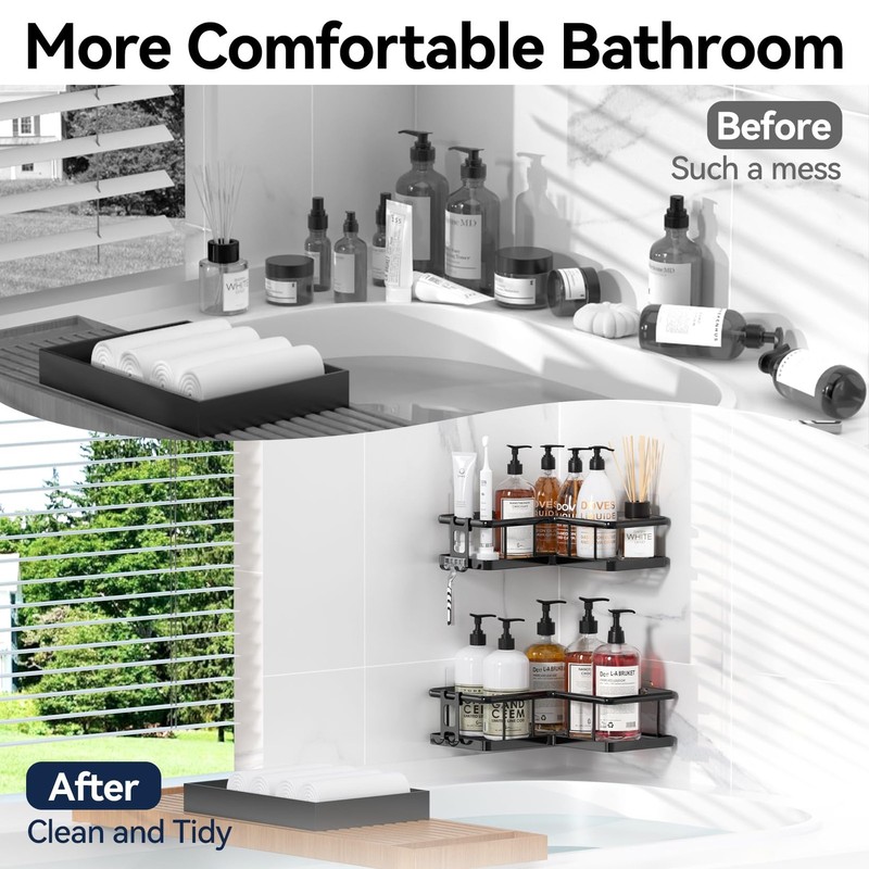 Corner Shower Caddy 2 Pack, No Drill Adhesive Shower Storage Shelves, Rustpro... gallery