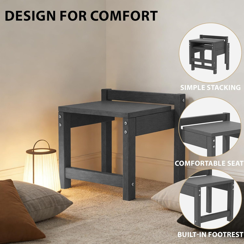 Stackable HDPE Foot Stool - Heavy-Duty Indoor/Outdoor Step Stool, Gray, 2 Sets gallery