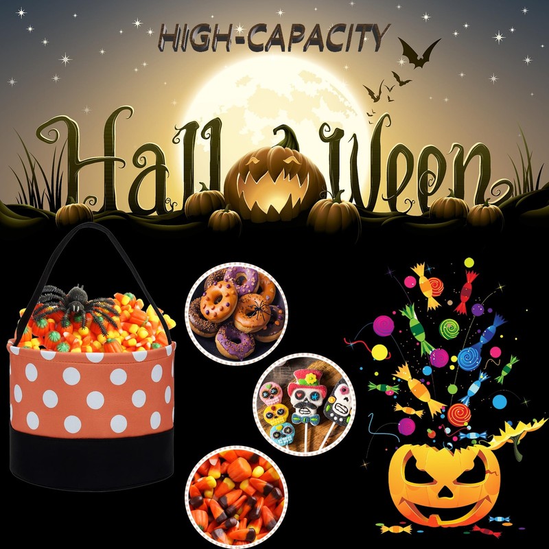 Halloween Candy Buckets Candy Baskets Halloween Trick or Treat Bags Polka Dot... gallery