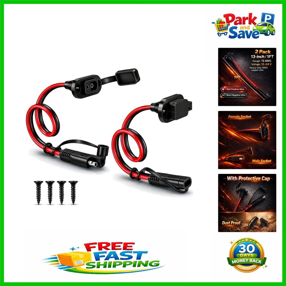 Bates 1FT SAE Quick Connector Harness, 12AWG, Waterproof 2-Pack for Secure Power