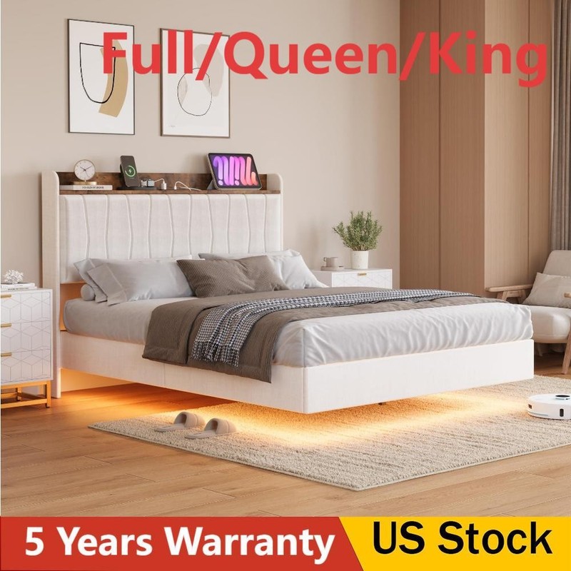 Full/Queen/King Size Floating Bed Frame Upholstered Platform Bed w/ LED Lights gallery