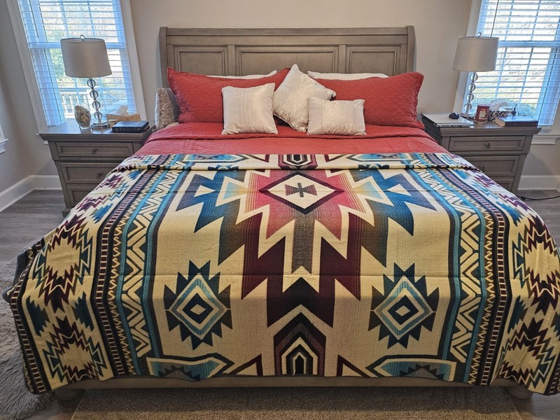 EXTRA LARGE, REVERSIBLE, ALPACA WOOL,MULTICOLOR BLANKET ECUADOR 74,8x91,33 in gallery