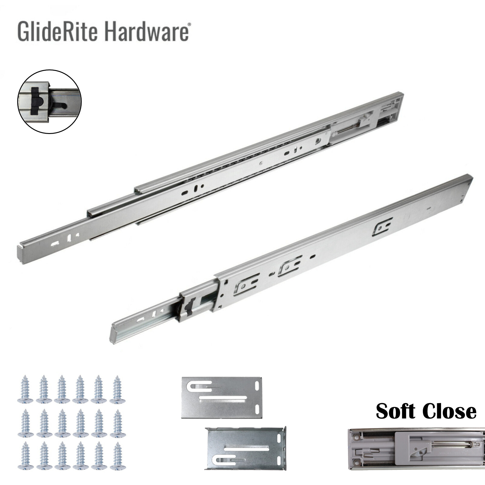 14"-24” Full Extension Soft-Close Side Mount Ball Bearing Drawer Slides (100lbs) gallery