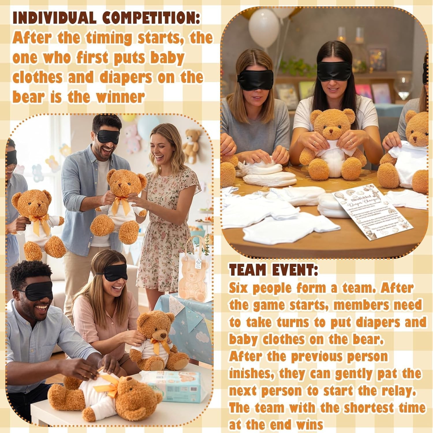 31 Pcs Bear Blindfolded Diaper Changing Baby Shower Game, 6 Sets 15.7 in Bears w gallery