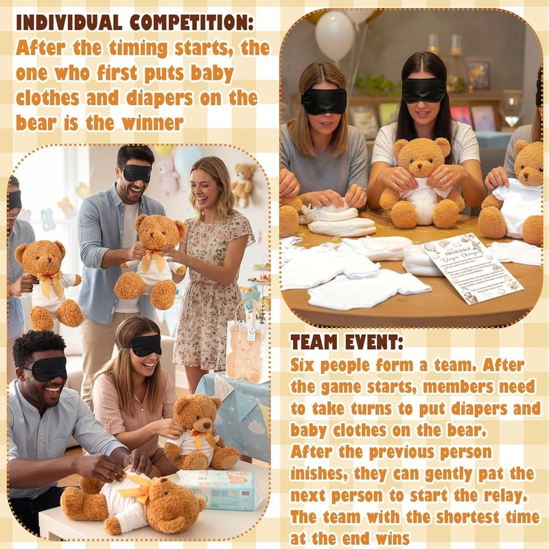 31 Pcs Bear Blindfolded Diaper Changing Baby Shower Game, 6 Sets 15.7 in Bears w gallery