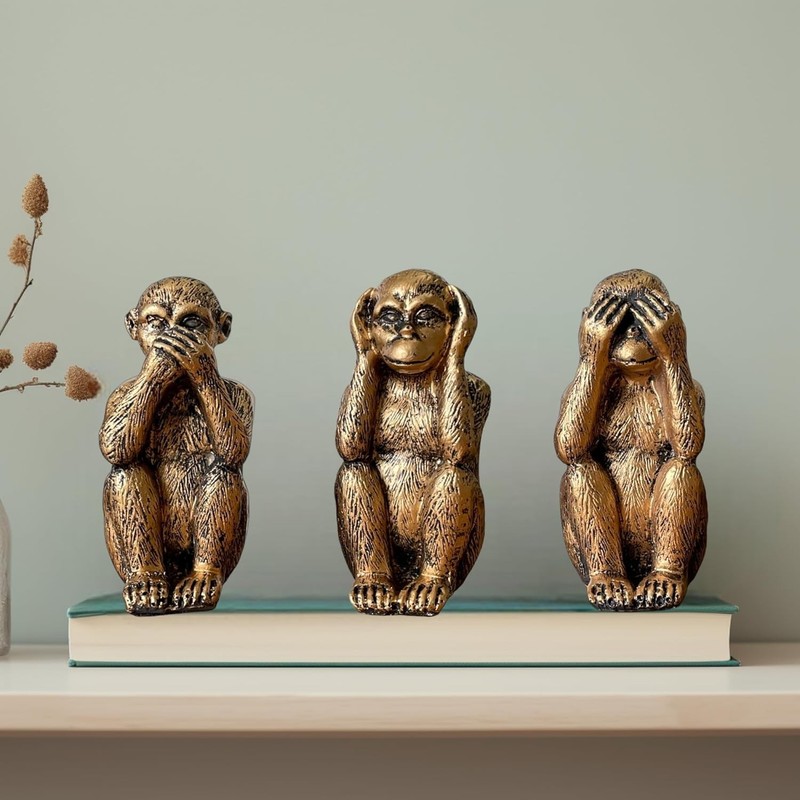 3 Wise Monkeys Statue Set - Hear No Evil See Speak - Bronze gallery
