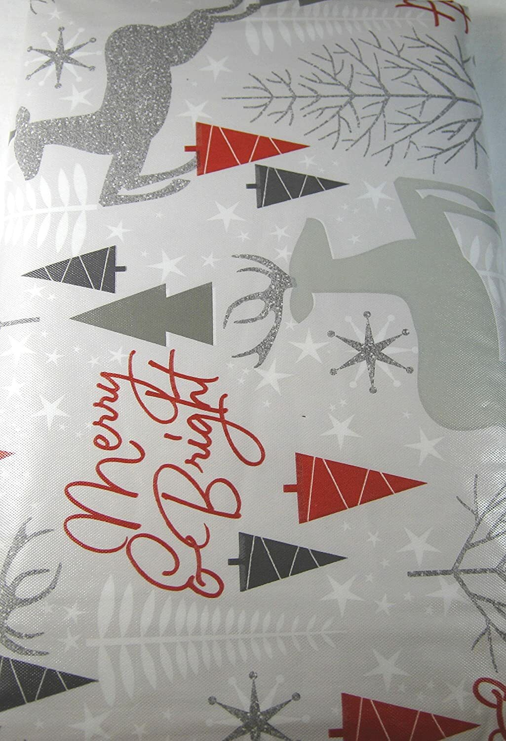 Happy Holiday Christmas Flannel Back Vinyl Tablecloths Merry & Bright 52 x 90 gallery