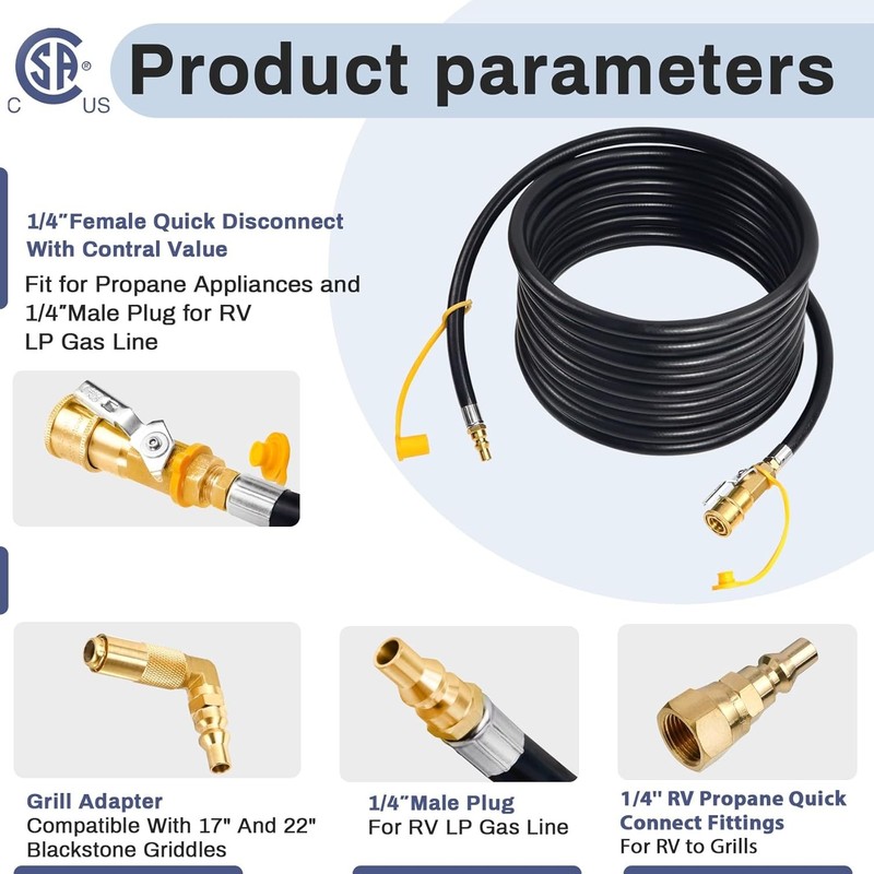 24FT RV Quick Connect Propane Hose fits 17" and 22" Blackstone Griddles Grills gallery