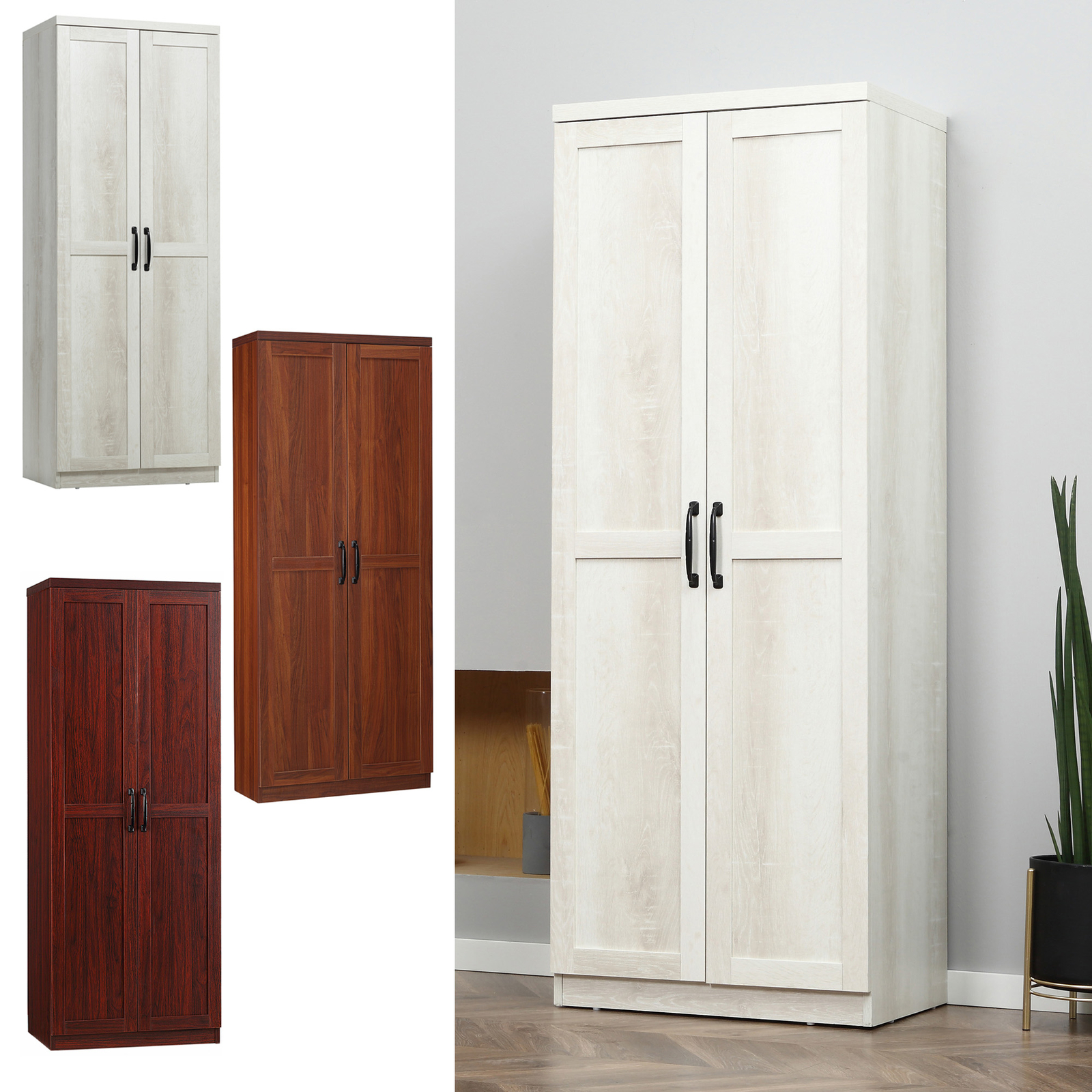 63" Rustic 2-Door Kitchen Freestanding Storage Cabinet Pantry Shelves gallery