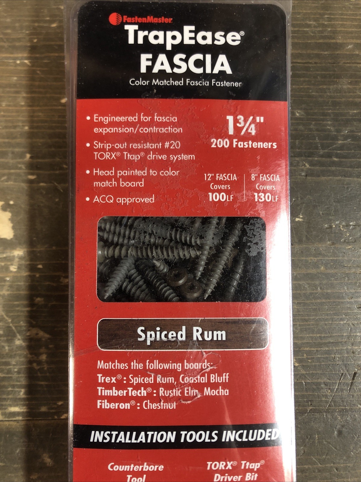 FastenMaster TrapEase Fascia 1 3/4" Decking Screws 200 Ct + Tools Spiced Rum gallery