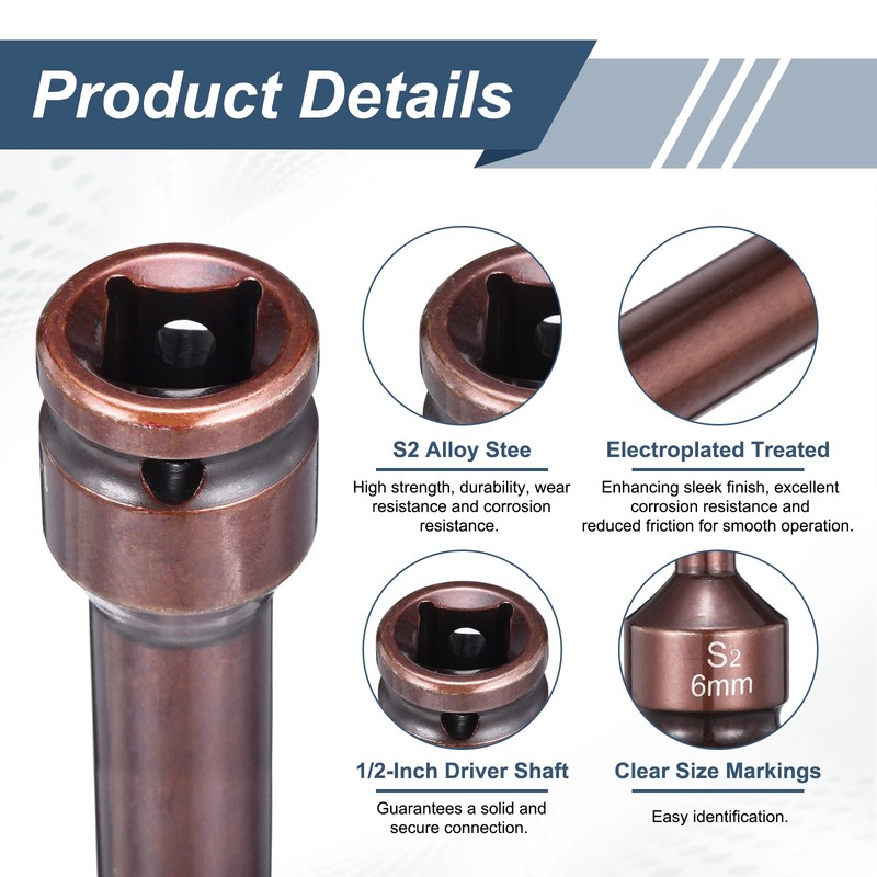 8pcs 1/2" Drive 6" Impact Hex Bit Socket 4+5+6+7+8+10+12+14mm Hexagonal Socket gallery