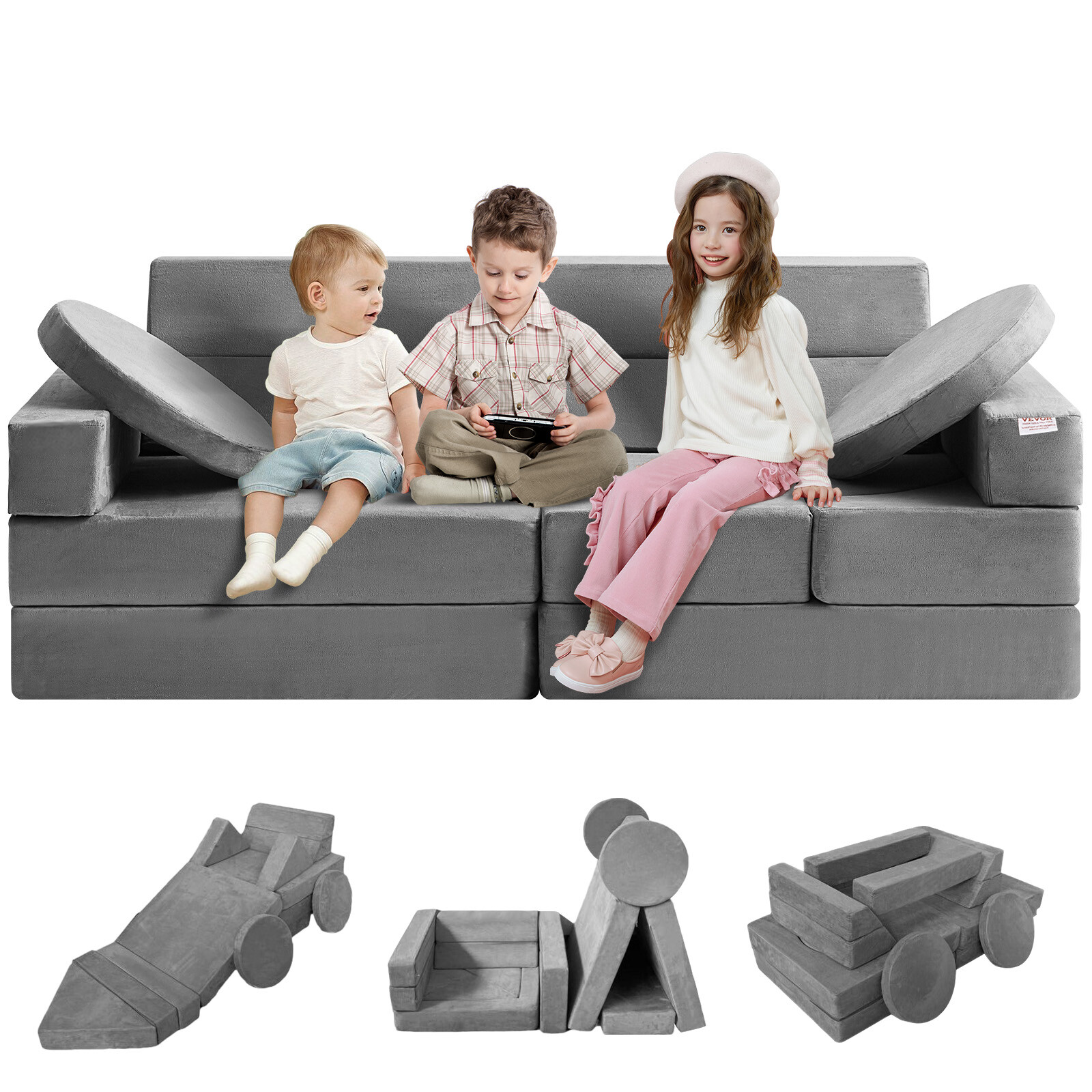 VEVOR Kids Play Couch 15 pcs Modular Kids Play Couch High-density 25D Sponge gallery