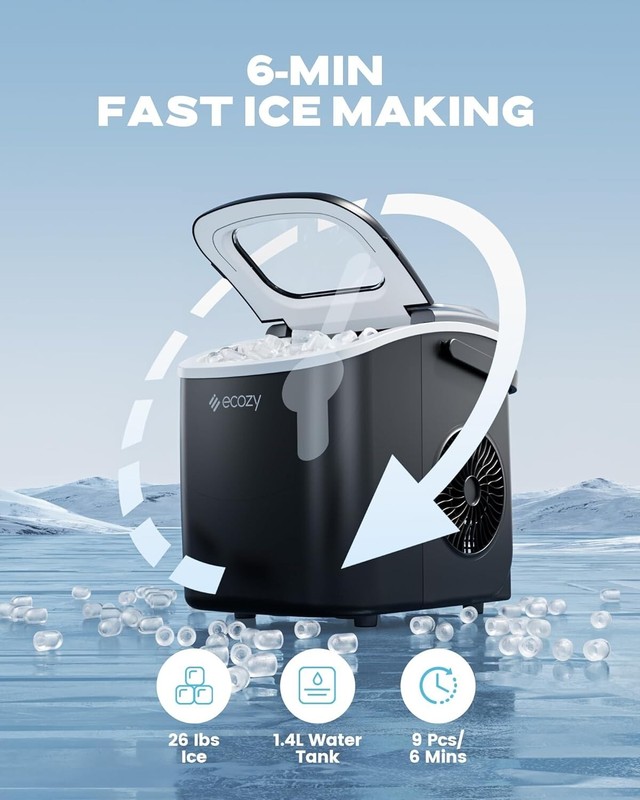 Ecozy Countertop Ice Maker 26lbs (small or large ice cube size) model IM-BS260C gallery