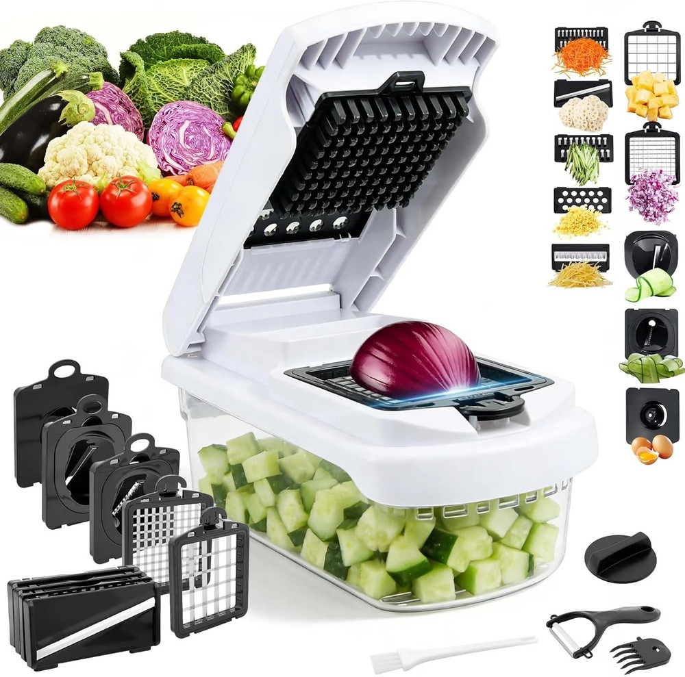 18-in-1 Vegetable Chopper Mandoline Slicer for Kitchen, Food Chopper with Contai