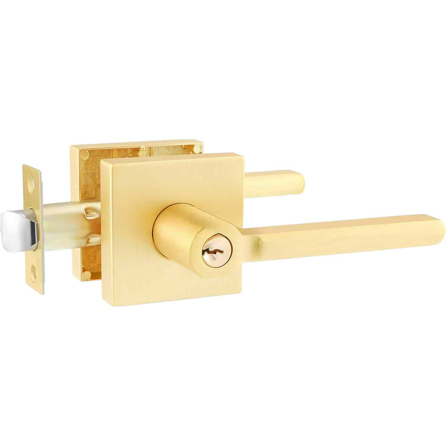 Defiant Tonebridge Satin Brass Keyed Entry Door Lever with Square Rose, ANSI 3 gallery