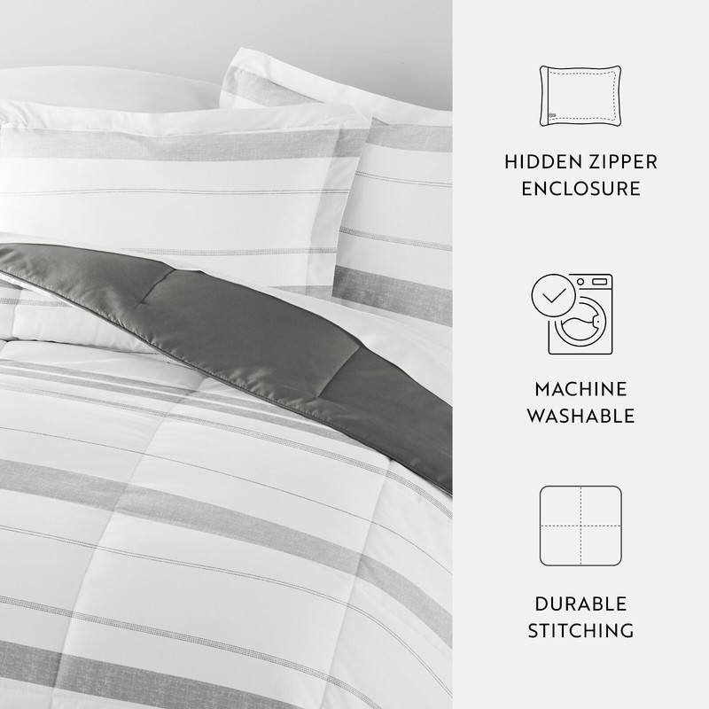 Kaycie Gray Striped Patterned Reversible Comforter gallery