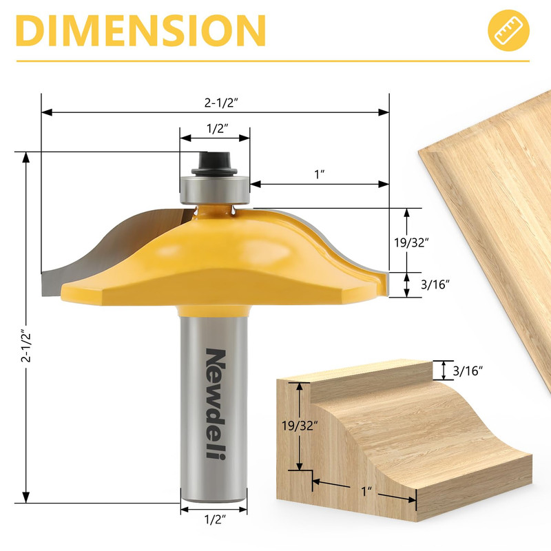 3Pcs Raised Panel Router Bits 1/2" Shank Cabinet Door Router Bit Set (Tenon Cutt gallery