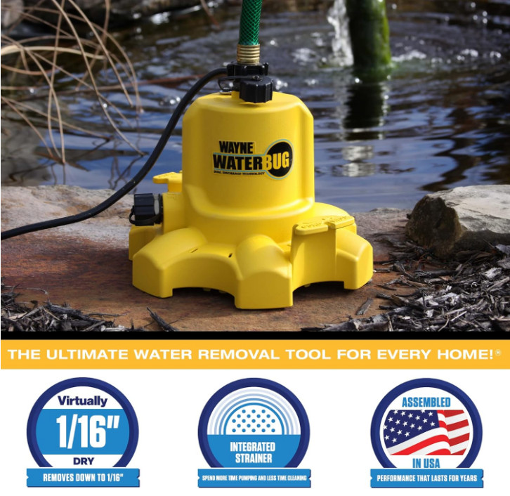 WAYNE WaterBUG 1/6 HP Pump–1350GPH Submersible Multi-Flo Water Removal &Transfer gallery