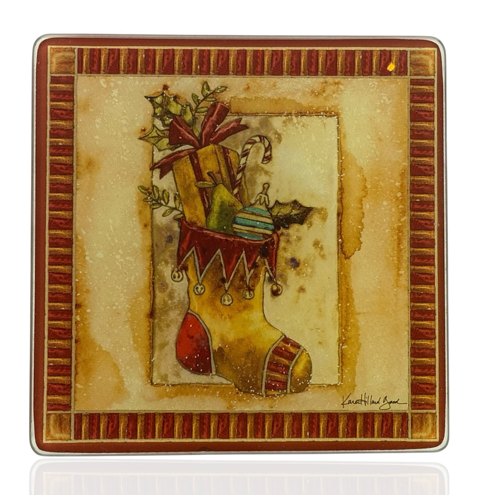 Vintage Glass Cutting Board Rustic Christmas Stocking Karen Hilliard Good 5 3/4” gallery