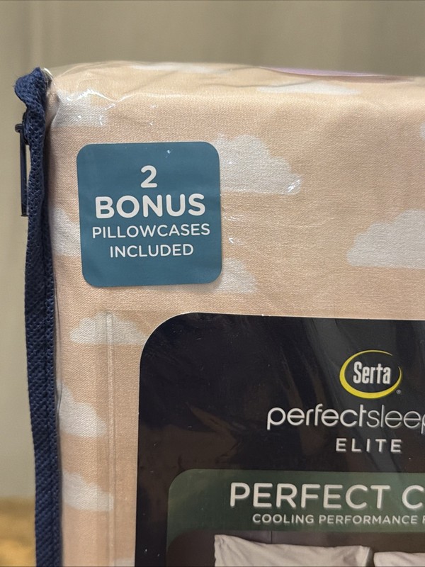 NIP Serta Perfect Sleeper Peach w/Clouds 6 Piece Queen Perfect Cool Sheet Set gallery