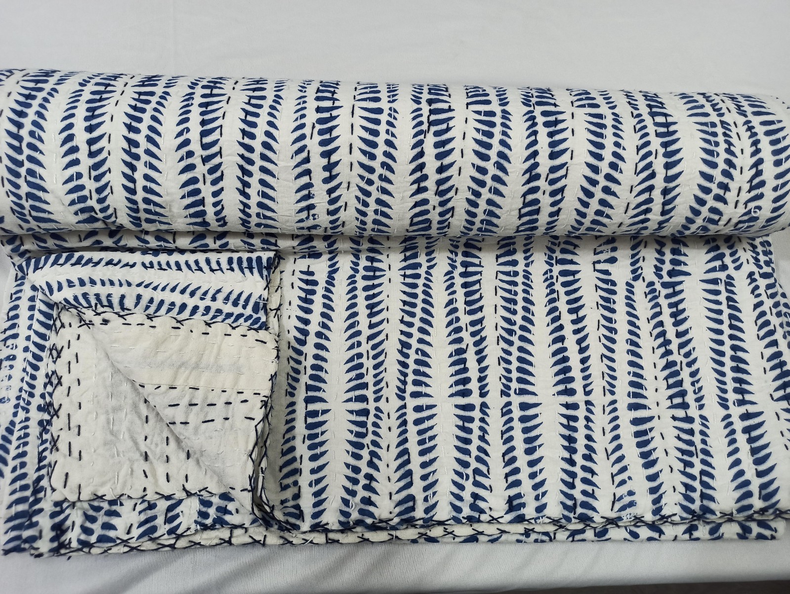 Block Print Indian Kantha Quilt King Handmade Cotton Bedspread Blanket Throw gallery