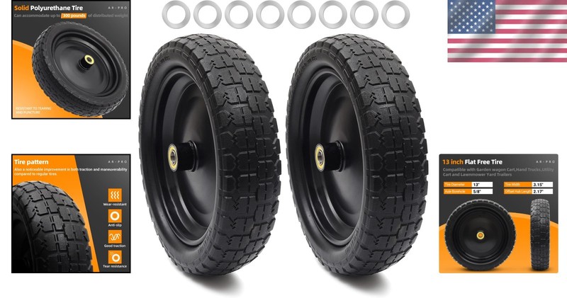 High-Durability 13" Flat-Free Tire & Wheel Set - 330 lbs Capacity, Easy Install gallery