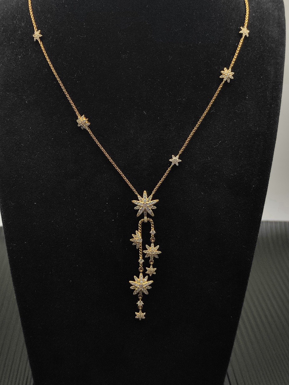 David Yurman 18k Yellow Gold Diamond Star Drop Starburst Lariat Necklace gallery