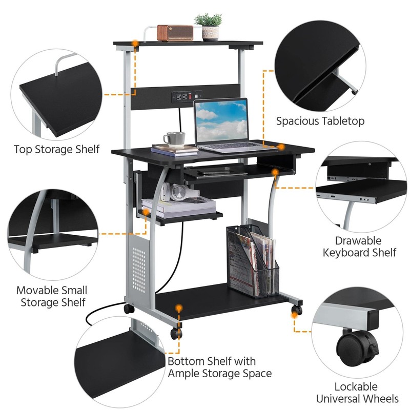 Home Office Compact Study Table w/ Wheels Rolling Computer Desk for Small Space gallery