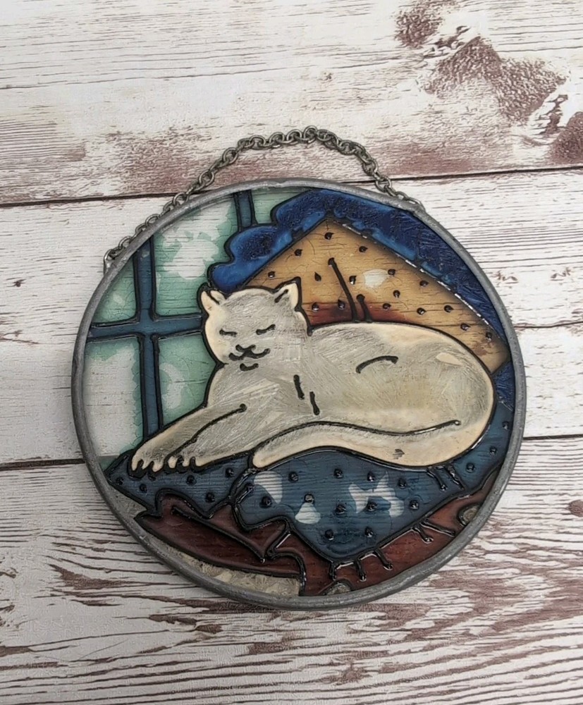 Cat Napping Window Suncatcher Hand Painted